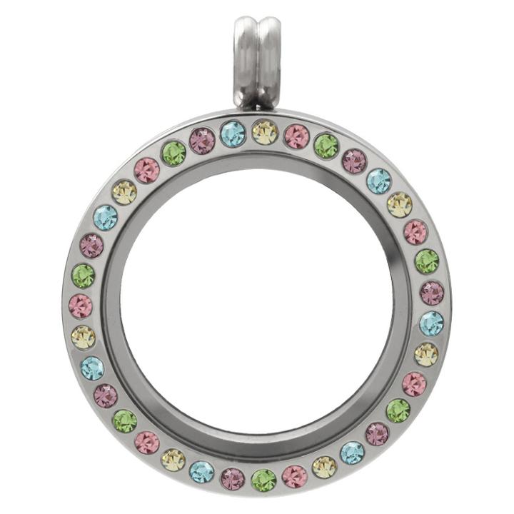 Treasure Lockets Silver Plated Stainless Steel Charm Locket With Crystals, Girl's, Silver/multicolor