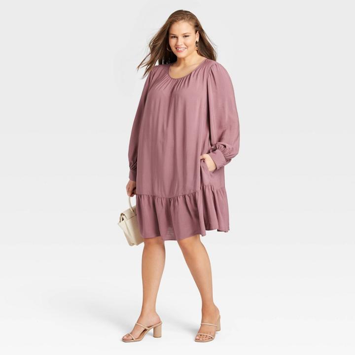 Women's Plus Size Long Sleeve Woven Dress - Ava & Viv