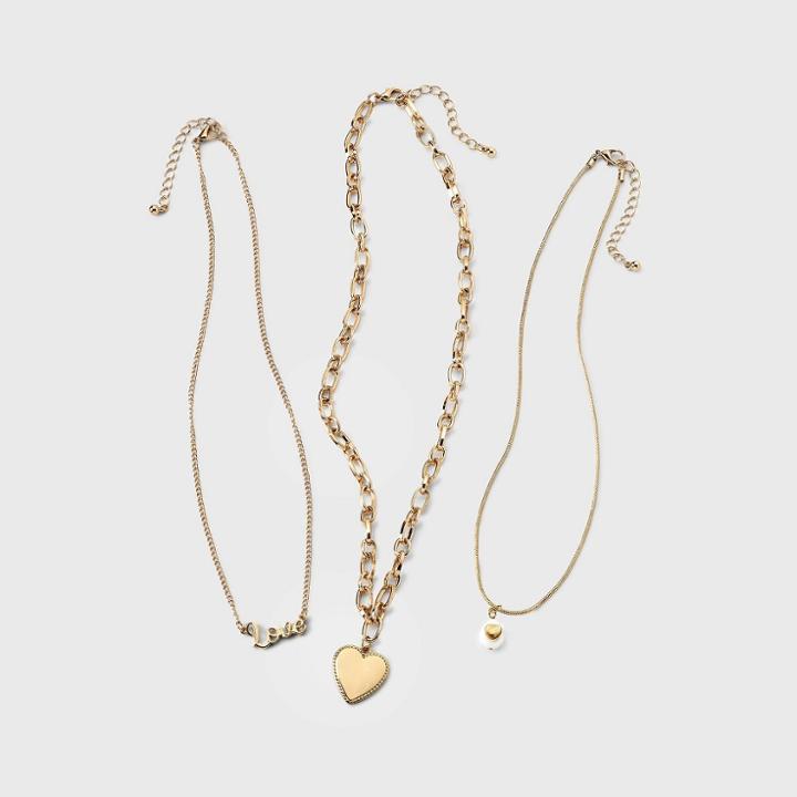 Girls' 3pk Heart Necklace Set - Art Class Gold