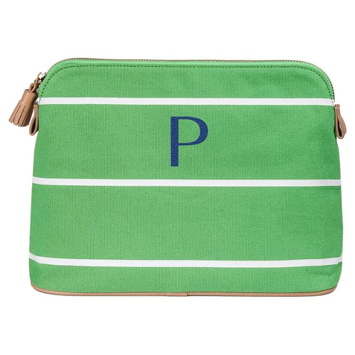 Cathy's Concepts Personalized Green Striped Cosmetic Bag - P