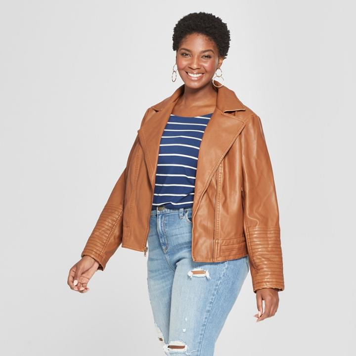 Women's Plus Size Moto Jacket - Ava & Viv Brown X