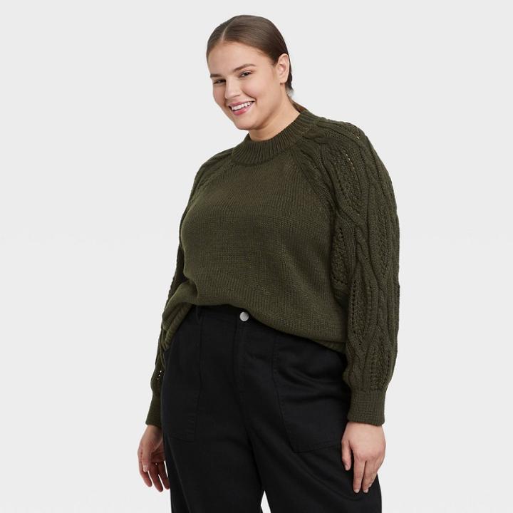 Women's Plus Size Crewneck Pullover Sweater - Who What Wear Dark Green
