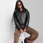 Women's Cropped Faux Leather Shacket - Wild Fable Black