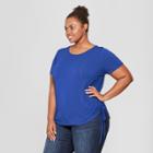 Women's Plus Size Side Ruched Short Sleeve T-shirt - Ava & Viv Blue X