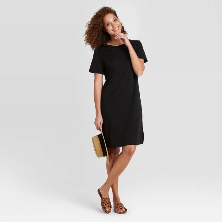 Women's Regular Fit Short Sleeve Crewneck T-shirt Dress - A New Day Black