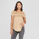 Women's Short Sleeve Crewneck Lace Back Crochet Top - Knox Rose Gold
