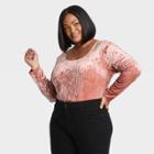 Women's Plus Size Velvet Long Sleeve Body Suit - Ava & Viv Brown X