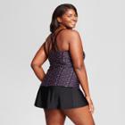 Women's Drape Front Strappy Back Tankini - Ava & Viv Black