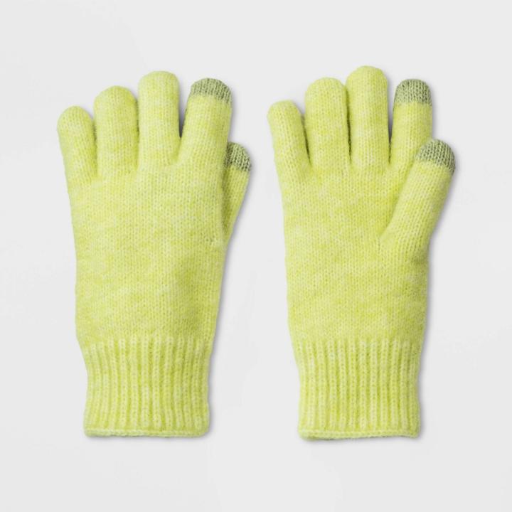 Women's Essential Gloves - A New Day Neon Yellow One Size, Green
