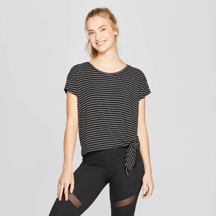 Women's Striped Short Sleeve Side Tie T-shirt - C9 Champion Black/white