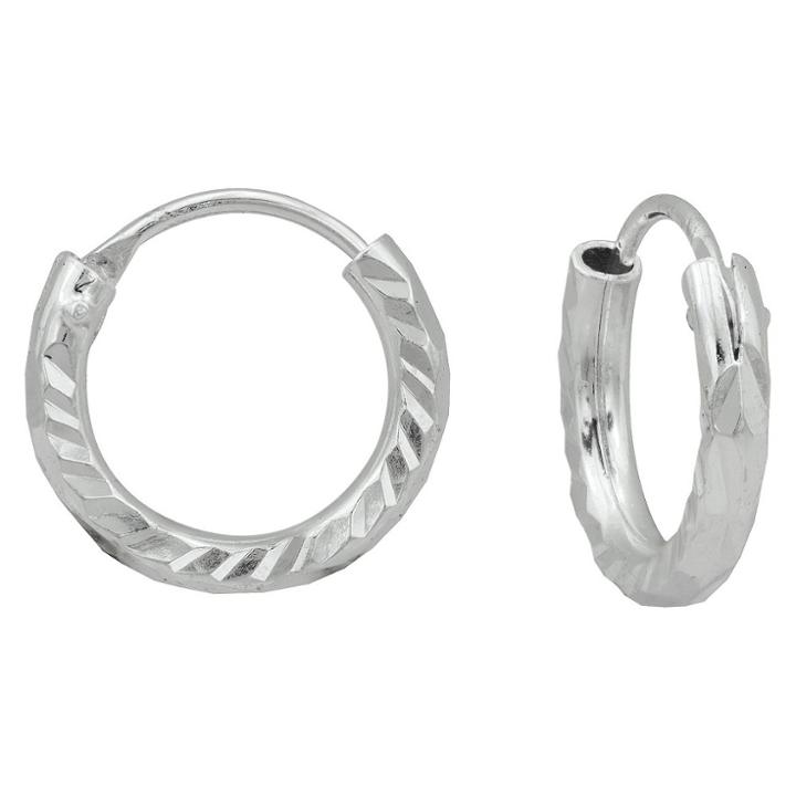 Target Girls' Sterling Silver Small Hoop With Swirl Diamond Cut Earring