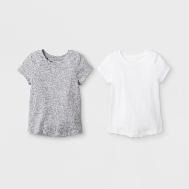 Toddler Girls' 2pk Short Sleeve T-shirt Set - Cat & Jack White/gray