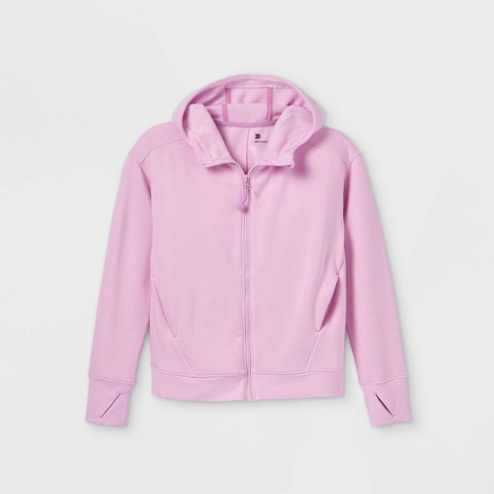 Girls' Cozy Soft Fleece Full Zip Hooded Sweatshirt - All In Motion Violet