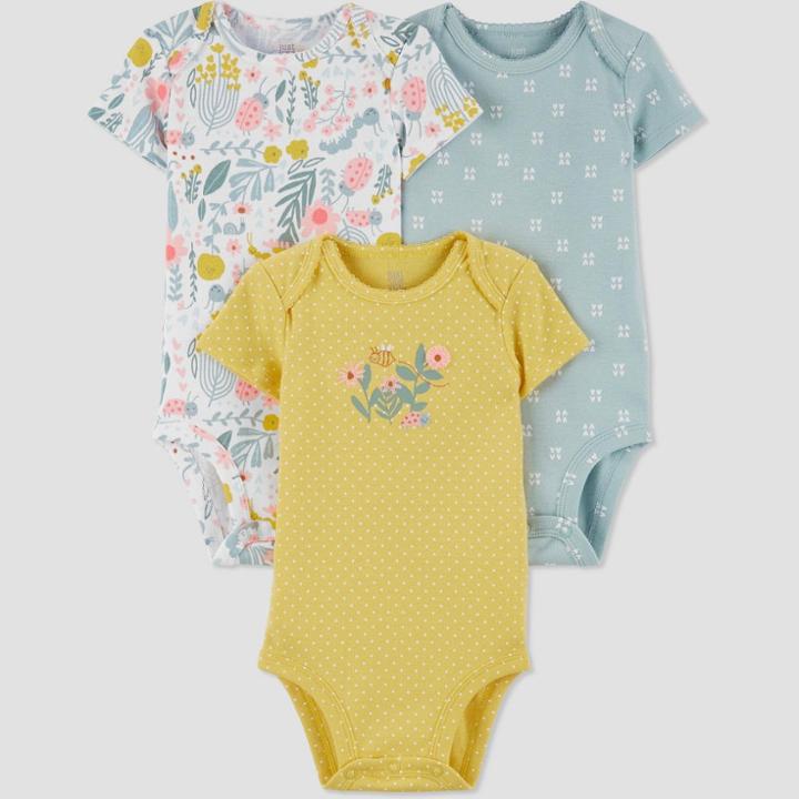 Baby Girls' 3pk Bee Bodysuit - Just One You Made By Carter's Yellow/blue Newborn