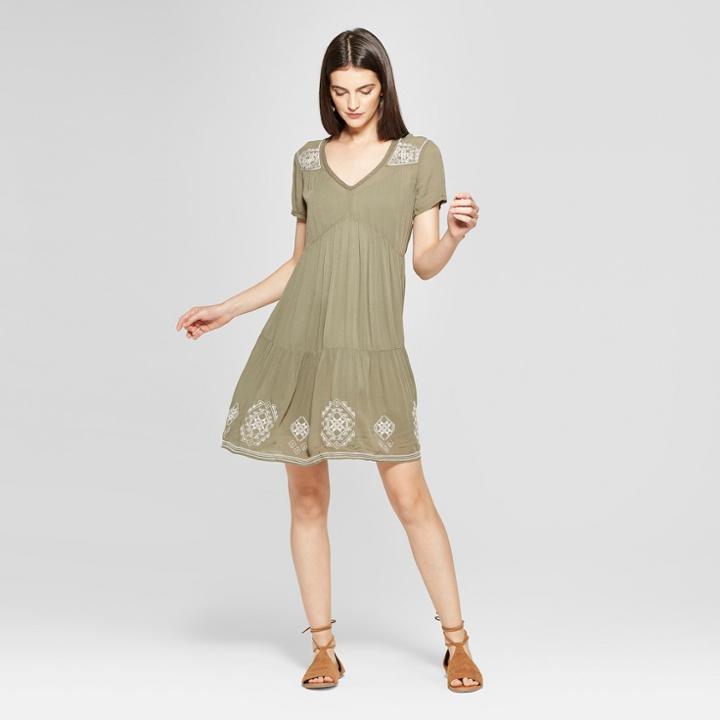 Women's Embroidered Shift Dress - Knox Rose Olive