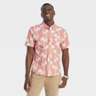 Men's Printed Standard Fit Short Sleeve Button-down Shirt - Goodfellow & Co Peach Orange/tree