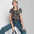 Women's Short Sleeve Roll Cuff Boxy T-shirt - Wild Fable Black Zebra