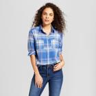 Women's Long Sleeve Plaid Shirt - Universal Thread Blue