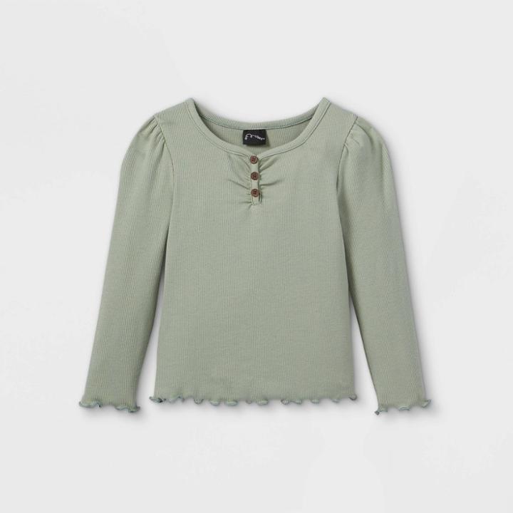 Toddler Girls' Rib Henley Long Sleeve Shirt - Art Class Green