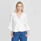Women's Long Sleeve V-neck Wrapped Peplum Top - Who What Wear White
