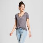 Women's Atlanta Heart Short Sleeve Cross Front Drapey Graphic T-shirt - Awake Charcoal