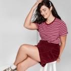 Women's Plus Size Striped Short Sleeve Relaxed Crewneck T-shirt - Wild Fable Maroon 1x, Women's,