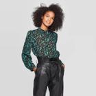 Women's Floral Print Long Sleeve Collared Blouse - Who What Wear Black