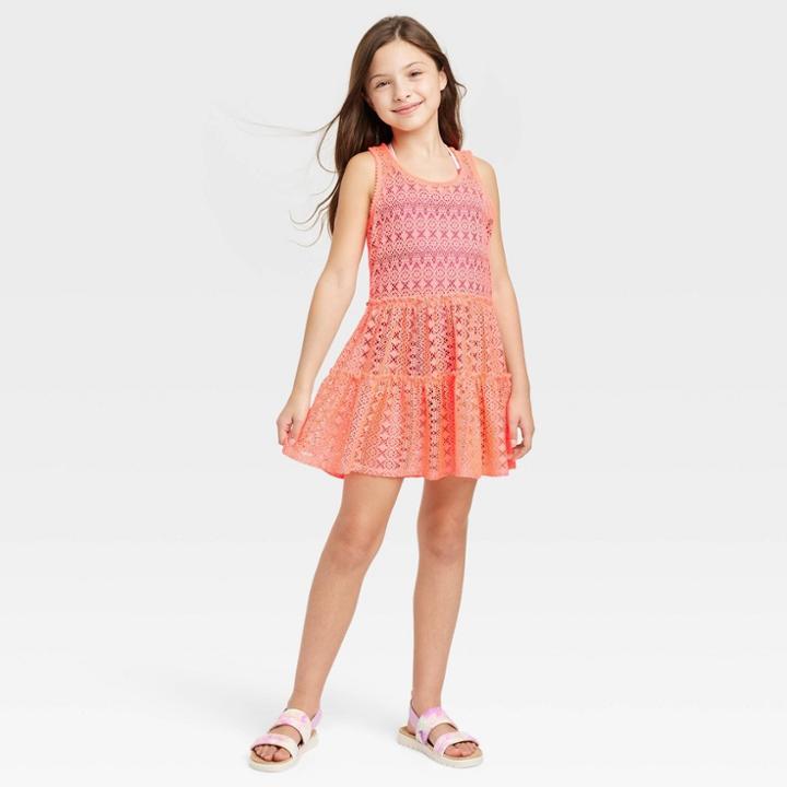 Girls' Solid Crochet Swimsuit Cover Up Dress - Cat & Jack Pink