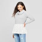 Women's Long Sleeve Lace Bottom Turtleneck Pullover - Knox Rose Heather Gray