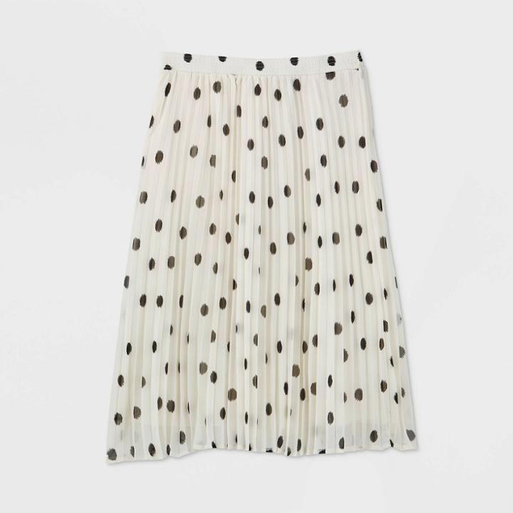 Women's Plus Size Polka Dot Mid-rise Pull-on Midi Length Pleated Skirt - A New Day White Dot 1x, Women's,