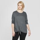 Women's Plus Size Long Sleeve Tie Front T-shirt - Ava & Viv Dark Heather Gray