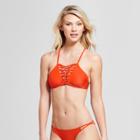Women's Macrame Strappy High Neck Bikini Top - Xhilaration Red Orange