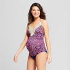 Maternity Lace Front Tankini Top - Sea Angel - Wine/navy Paisley Xl, Women's, Red