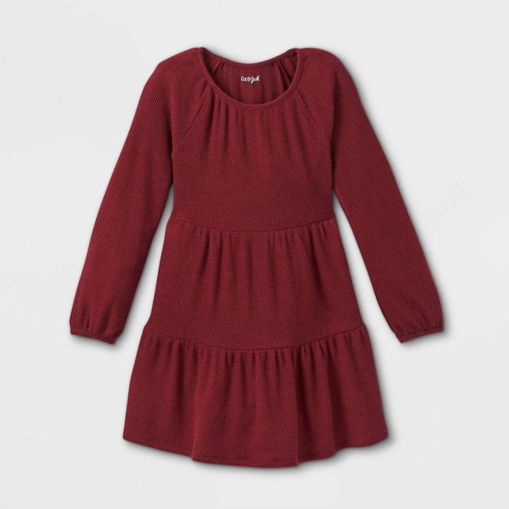 Girls' Long Sleeve Cozy Tiered Dress - Cat & Jack Burgundy