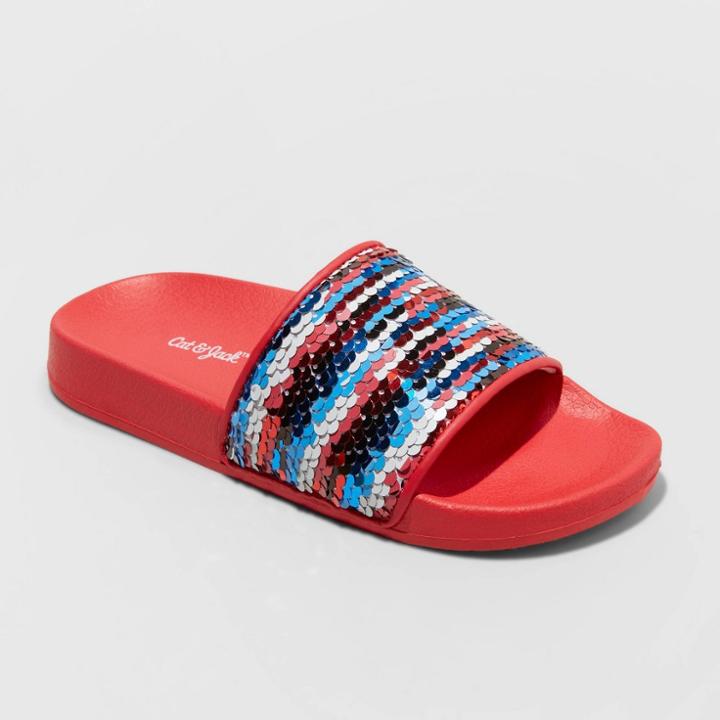 Girls' Kyrie Flip Sequin Slide Sandals - Cat & Jack Red S (13-1), Toddler Girl's