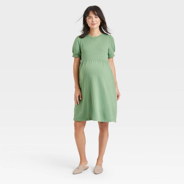 Short Sleeve Sweatshirt Maternity Dress - Isabel Maternity By Ingrid & Isabel Green