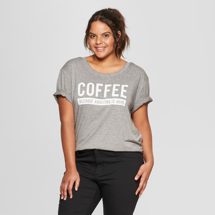 Women's Plus Size Short Sleeve Coffee Because Adulting Graphic T-shirt - Fifth Sun (juniors') Heather Gray