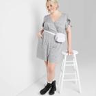 Women's Plus Size Floral Print Short Sleeve Wrap Romper - Wild Fable Gray 1x, Women's,