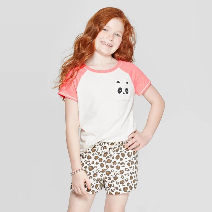 Girls' Short Sleeve Panda Print T-shirt - Cat & Jack Cream