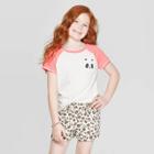 Girls' Short Sleeve Panda Print T-shirt - Cat & Jack Cream