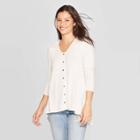 Women's Striped Long Sleeve V-neck Button Front Knit Blouse - Knox Rose Ivory Xs, Women's, Beige