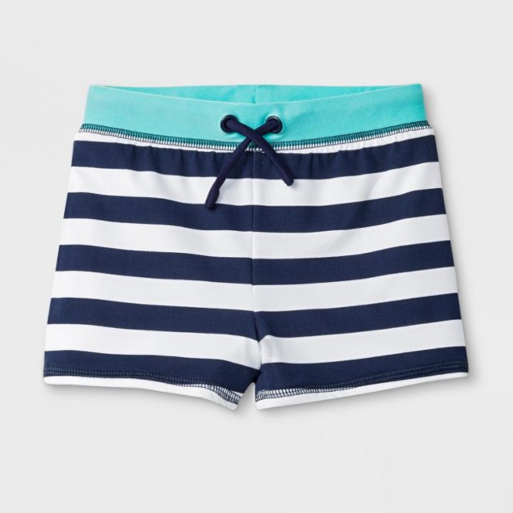 Toddler Boys' Striped Knit Swim Shorts - Cat & Jack Navy