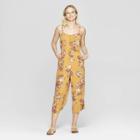 Women's Floral Print Sleeveless Sweetheart Neck Strappy Cropped Jumpsuit - Xhilaration Mustard (yellow)