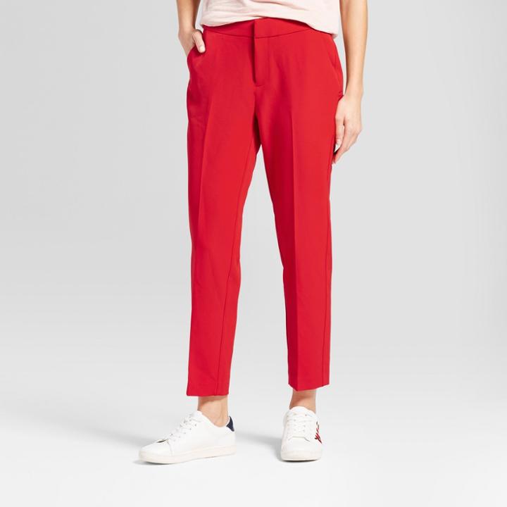 Women's Crepe Straight Ankle Pants - A New Day Red
