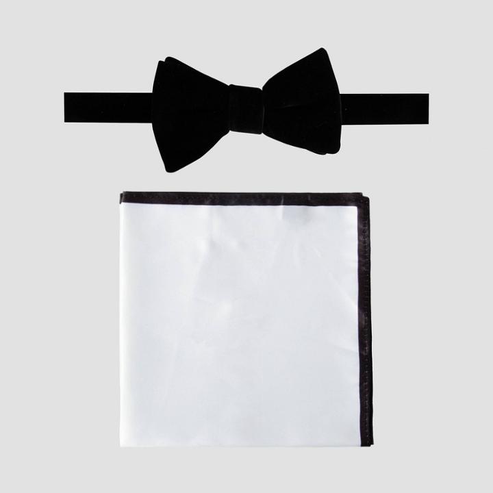 Men's Dalton Velvet Bowtie And Pocket Square Set - Goodfellow & Co Black/white