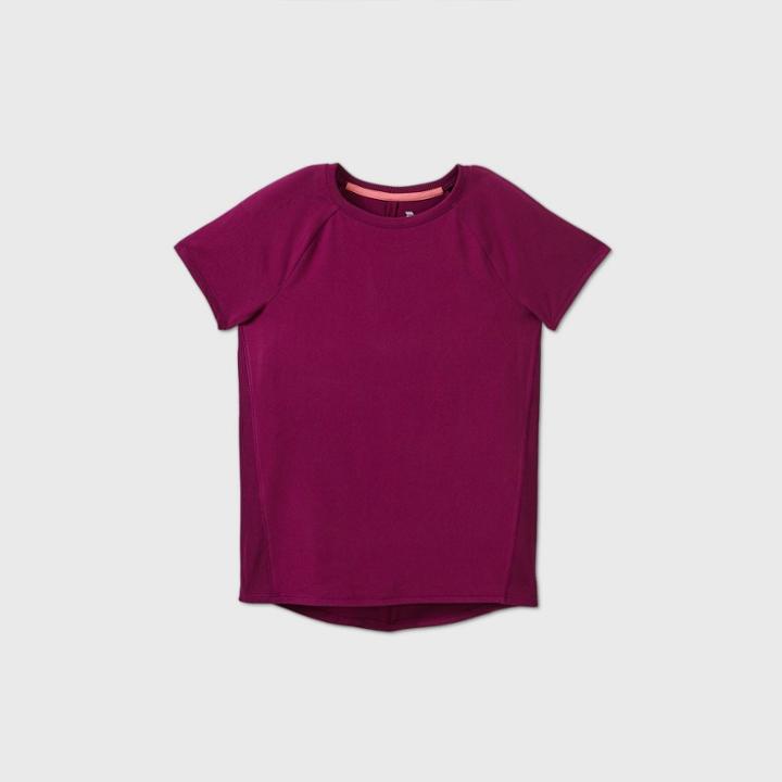 Girls' Pin-tuck Back Short Sleeve Performance T-shirt - All In Motion Raspberry Purple