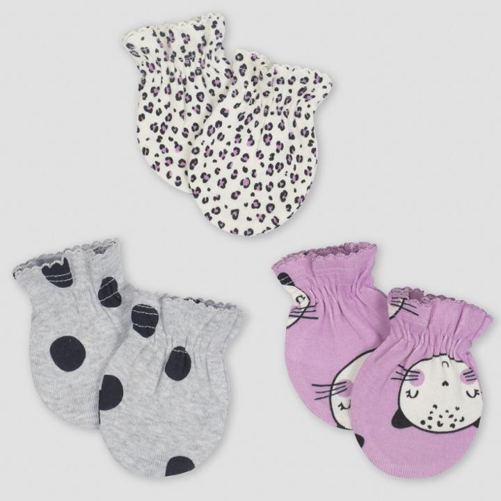 Gerber Baby Girls' 3pk Mittens Cats - Purple/gray