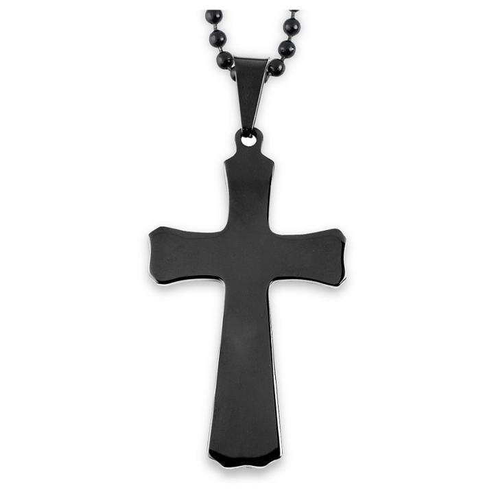 West Coast Jewelry Men's Black Plated Stainless Steel Tapered Cross Pendant Necklace - Black (24),