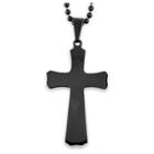 West Coast Jewelry Men's Black Plated Stainless Steel Tapered Cross Pendant Necklace - Black (24),