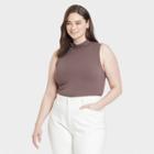 Women's Plus Size Ribbed Mock Turtleneck Tank Bodysuit - A New Day Brown